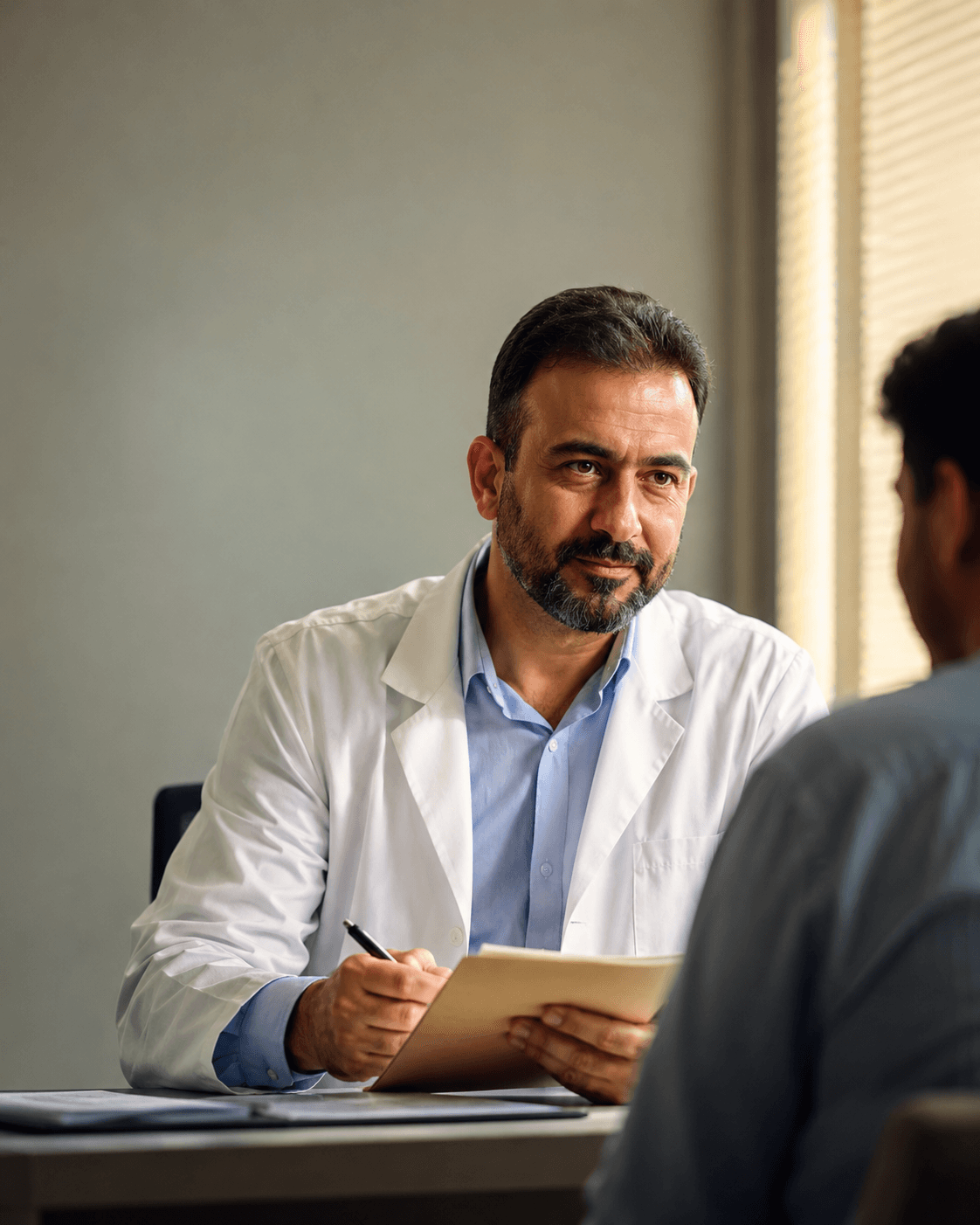Doctor reviewing a patient's file during a consultation